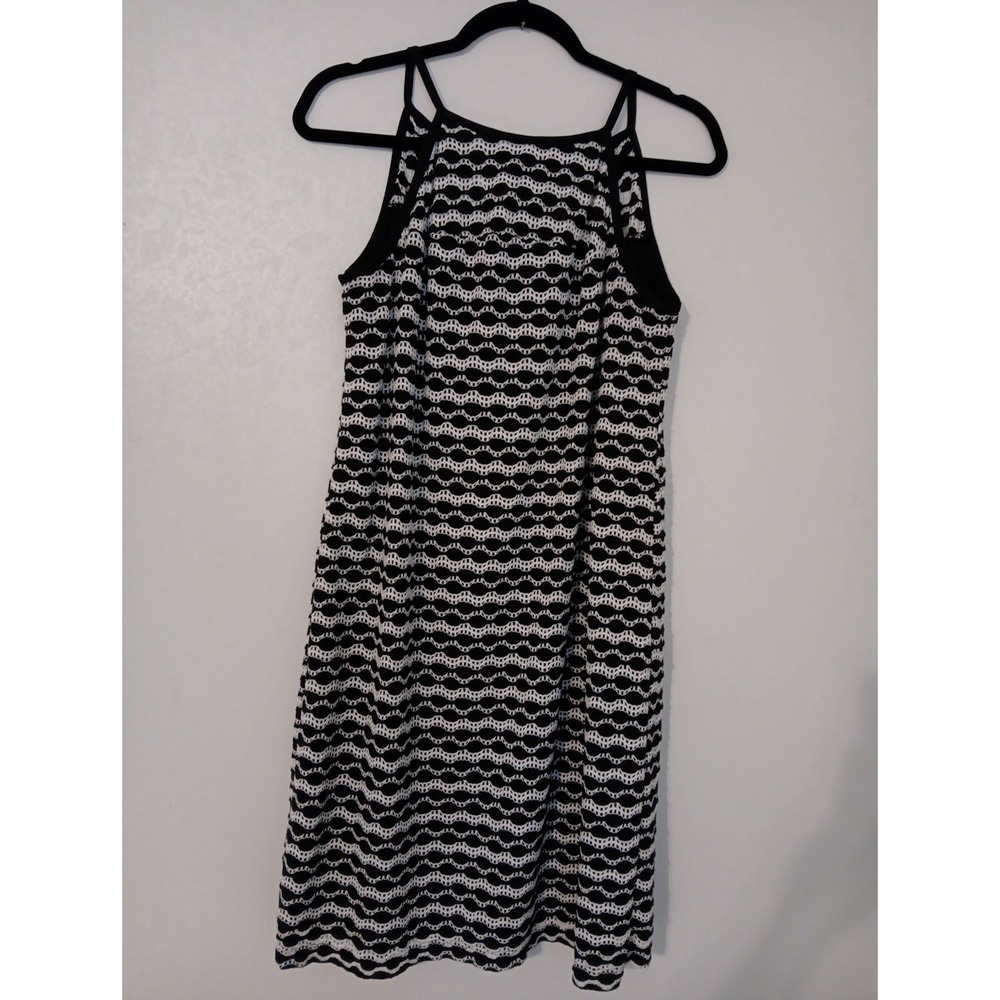 Emma & Michele Sz.L Black & White Eyelet Sleeveless Tie Back Knit Dress